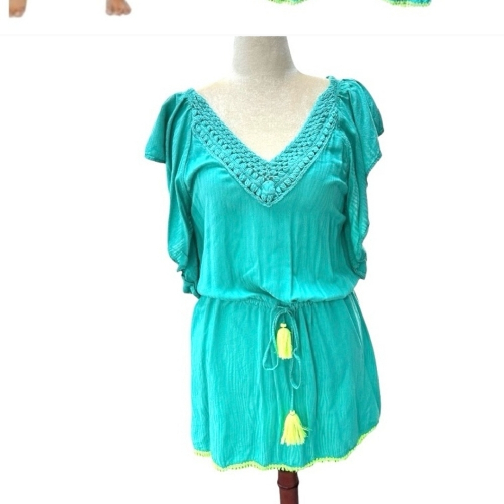 Trina Turk Turquoise Mini Dress with Yellow Accents